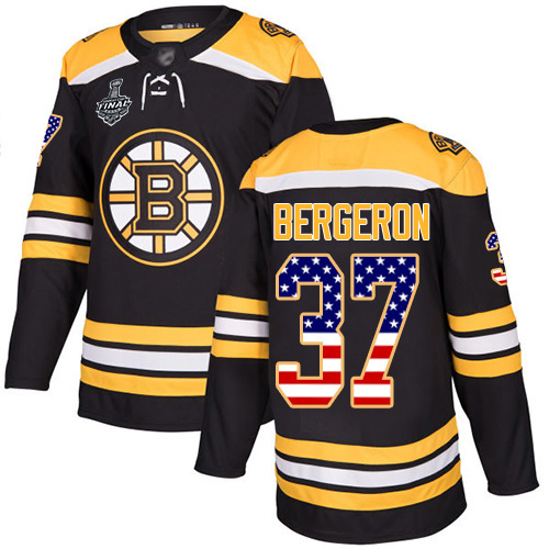 Adidas Bruins #37 Patrice Bergeron Black Home Authentic USA Flag Stanley Cup Final Bound Stitched NHL Jersey