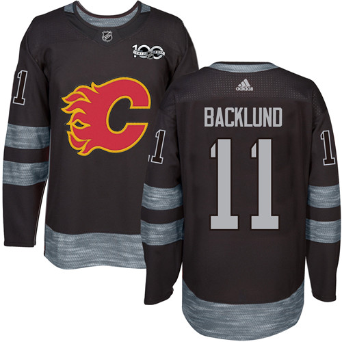 Adidas Flames #11 Mikael Backlund Black 1917-2017 100th Anniversary Stitched NHL Jersey