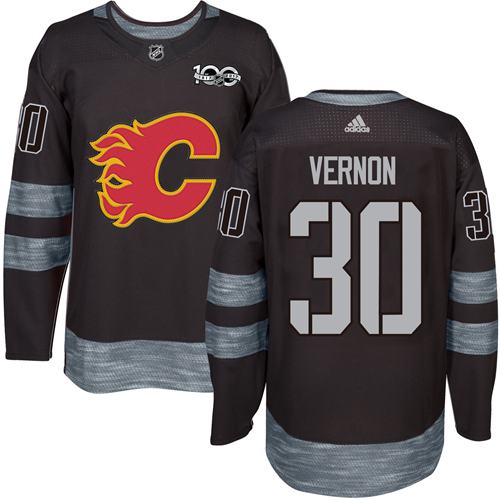 Adidas Flames #30 Mike Vernon Black 1917-2017 100th Anniversary Stitched NHL Jersey