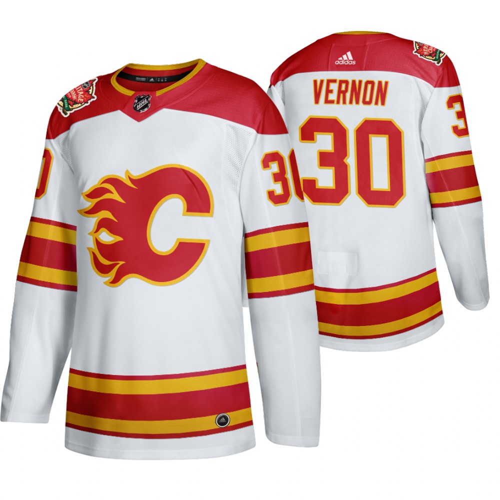 Calgary Flames #30 Mike Vernon Men's 2019-20 Heritage Classic Authentic White Stitched NHL Jersey