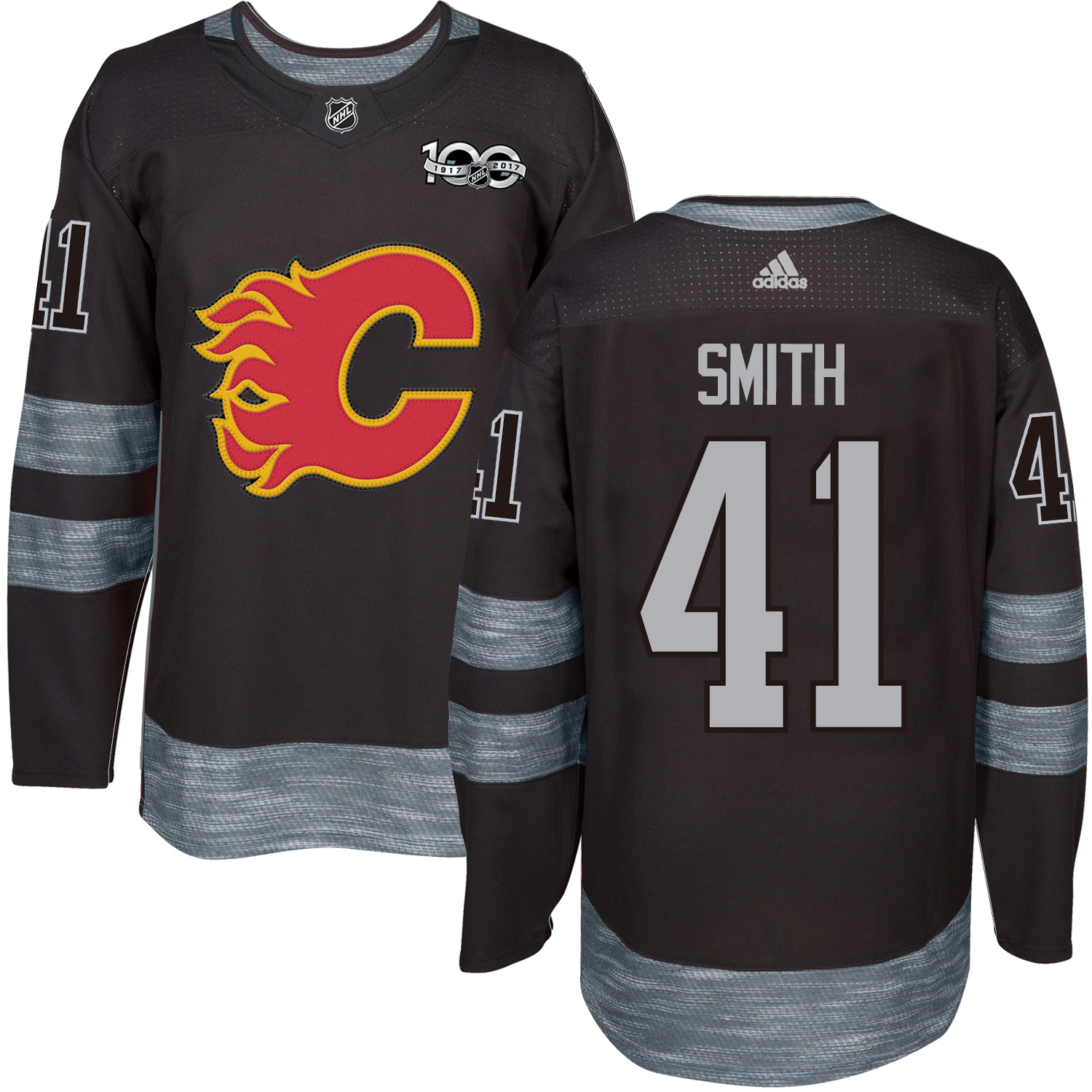 Adidas Flames #41 Mike Smith Black 1917-2017 100th Anniversary Stitched NHL Jersey