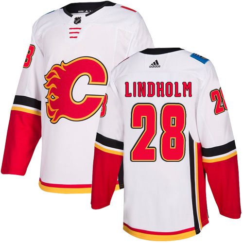 Adidas Flames #28 Elias Lindholm White Road Authentic Stitched NHL Jersey