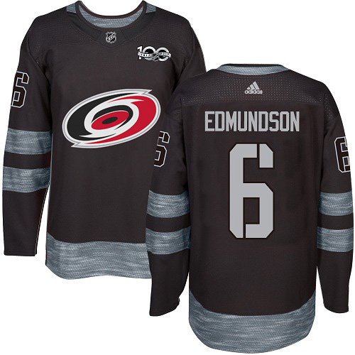 Adidas Hurricanes #6 Joel Edmundson Black 1917-2017 100th Anniversary Stitched NHL Jersey