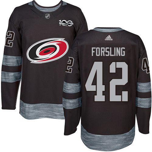 Adidas Hurricanes #42 Gustav Forsling Black 1917-2017 100th Anniversary Stitched NHL Jersey