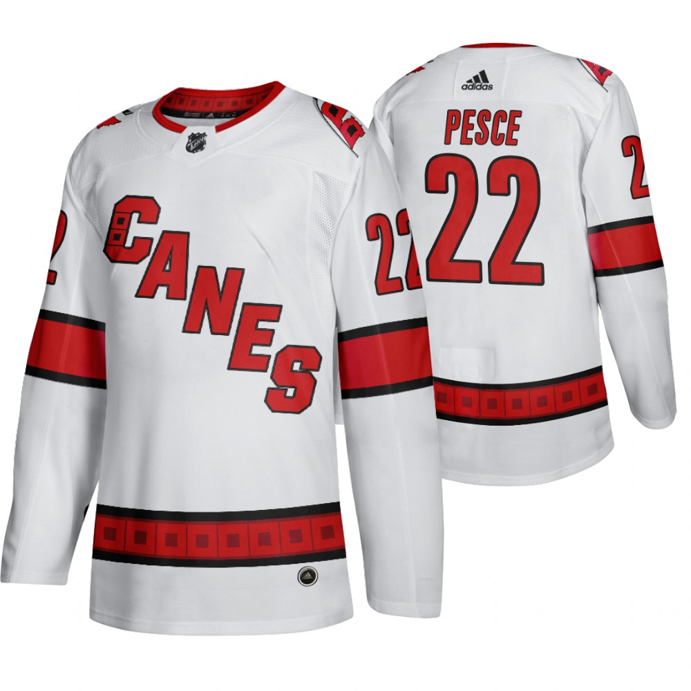 Carolina Hurricanes #22 Brett Pesce Men's 2019-20 Away Authentic Player White Stitched NHL Jersey