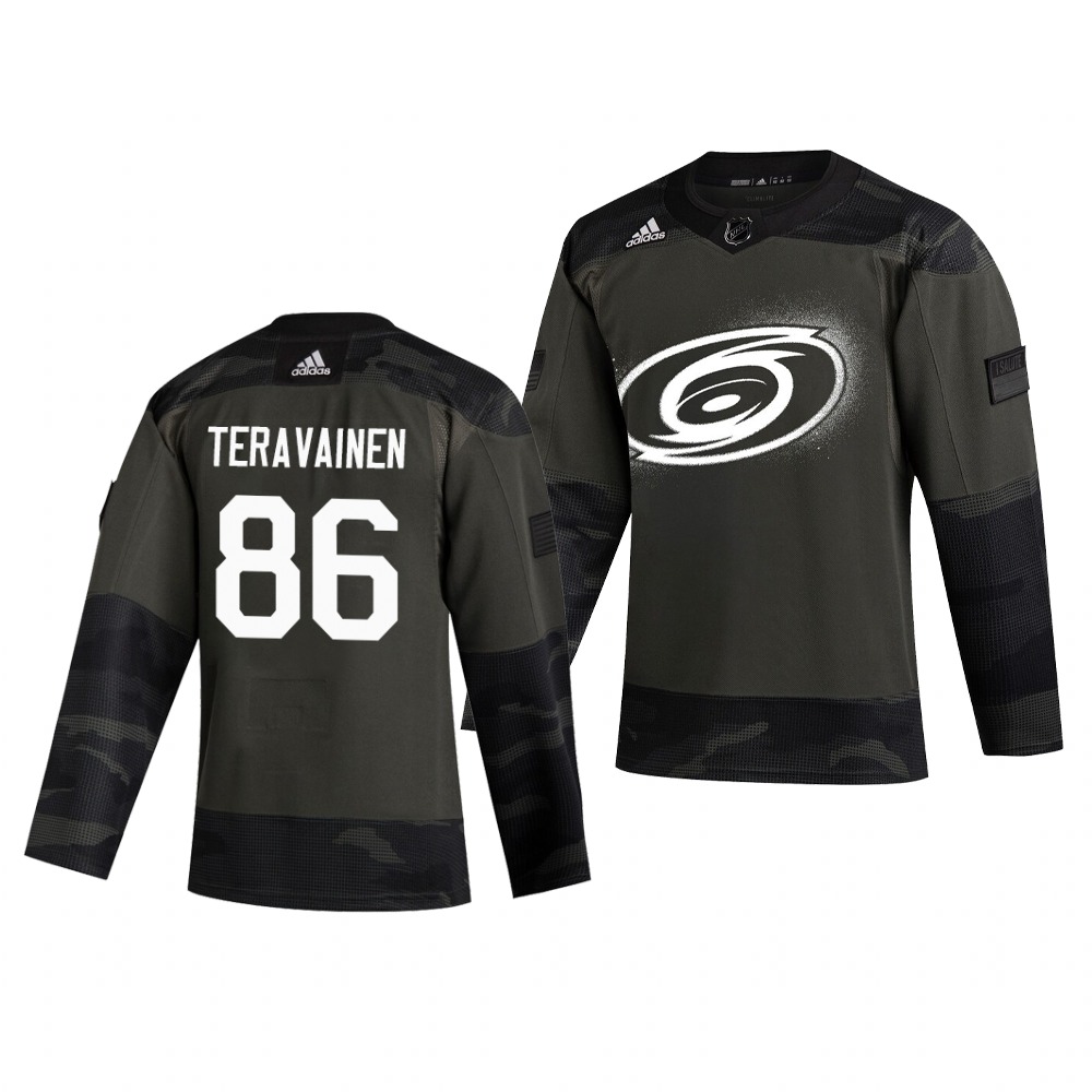 Carolina Hurricanes #86 Teuvo Teravainen Adidas 2019 Veterans Day Men's Authentic Practice NHL Jersey Camo