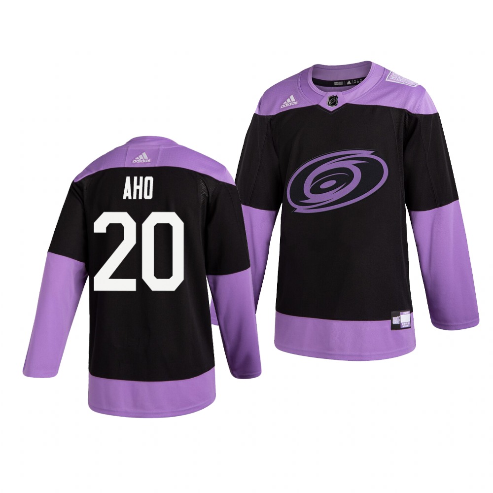 Carolina Hurricanes #20 Sebastian Aho Adidas Men's Hockey Fights Cancer Practice NHL Jersey Black