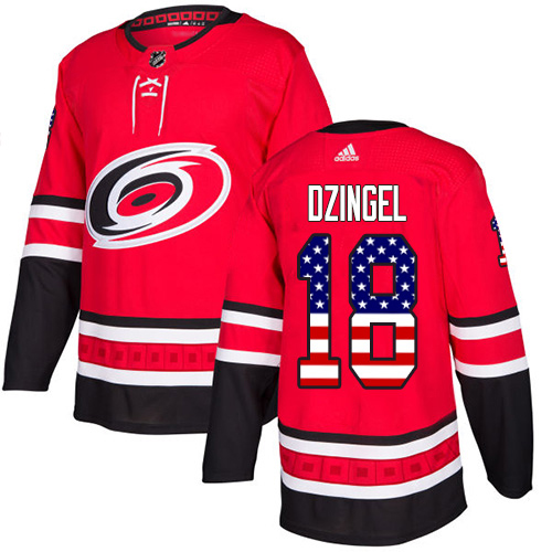 Adidas Hurricanes #18 Ryan Dzingel Red Home Authentic USA Flag Stitched NHL Jersey