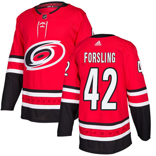 Adidas Hurricanes #42 Gustav Forsling Red Home Authentic Stitched NHL Jersey