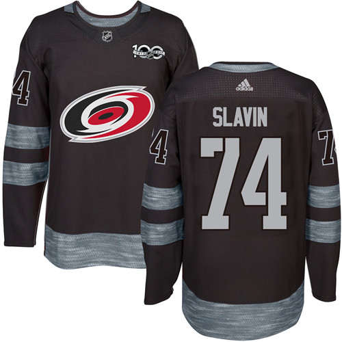 Adidas Hurricanes #74 Jaccob Slavin Black 1917-2017 100th Anniversary Stitched NHL Jersey