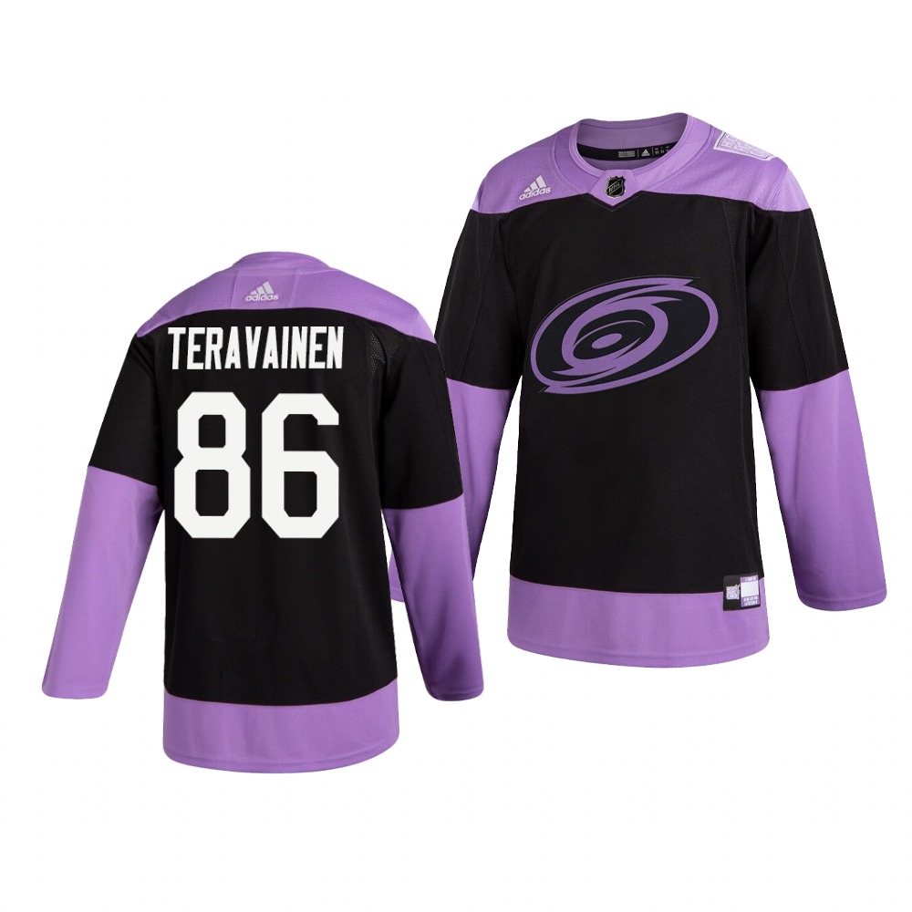 Carolina Hurricanes #86 Teuvo Teravainen Adidas Men's Hockey Fights Cancer Practice NHL Jersey Black