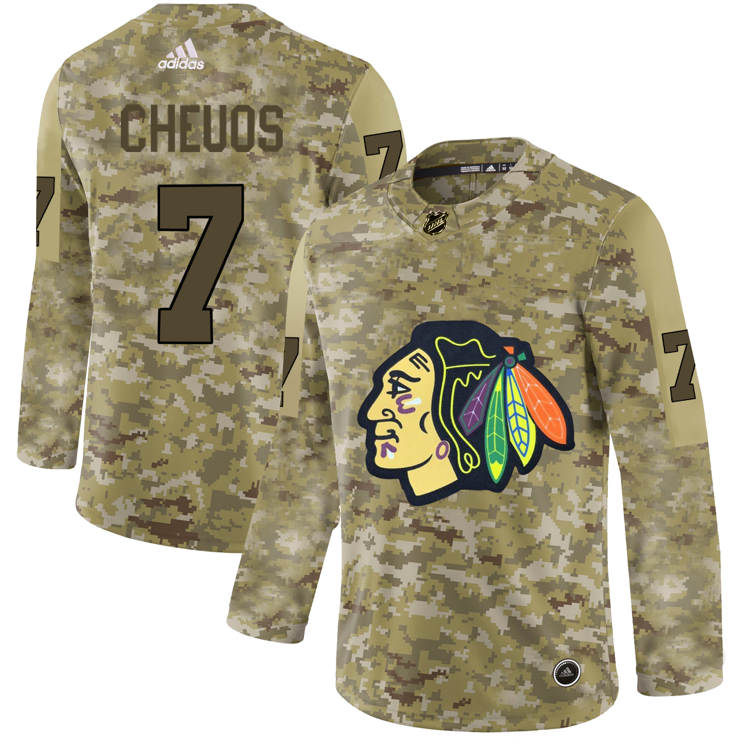 Adidas Blackhawks #7 Chris Chelios Camo Authentic Stitched NHL Jersey