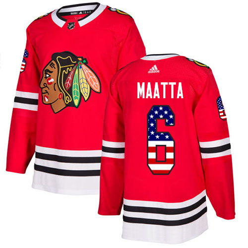 Adidas Blackhawks #6 Olli Maatta Red Home Authentic USA Flag Stitched NHL Jersey