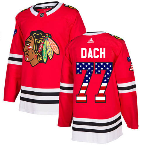 Adidas Blackhawks #77 Kirby Dach Red Home Authentic USA Flag Stitched NHL Jersey