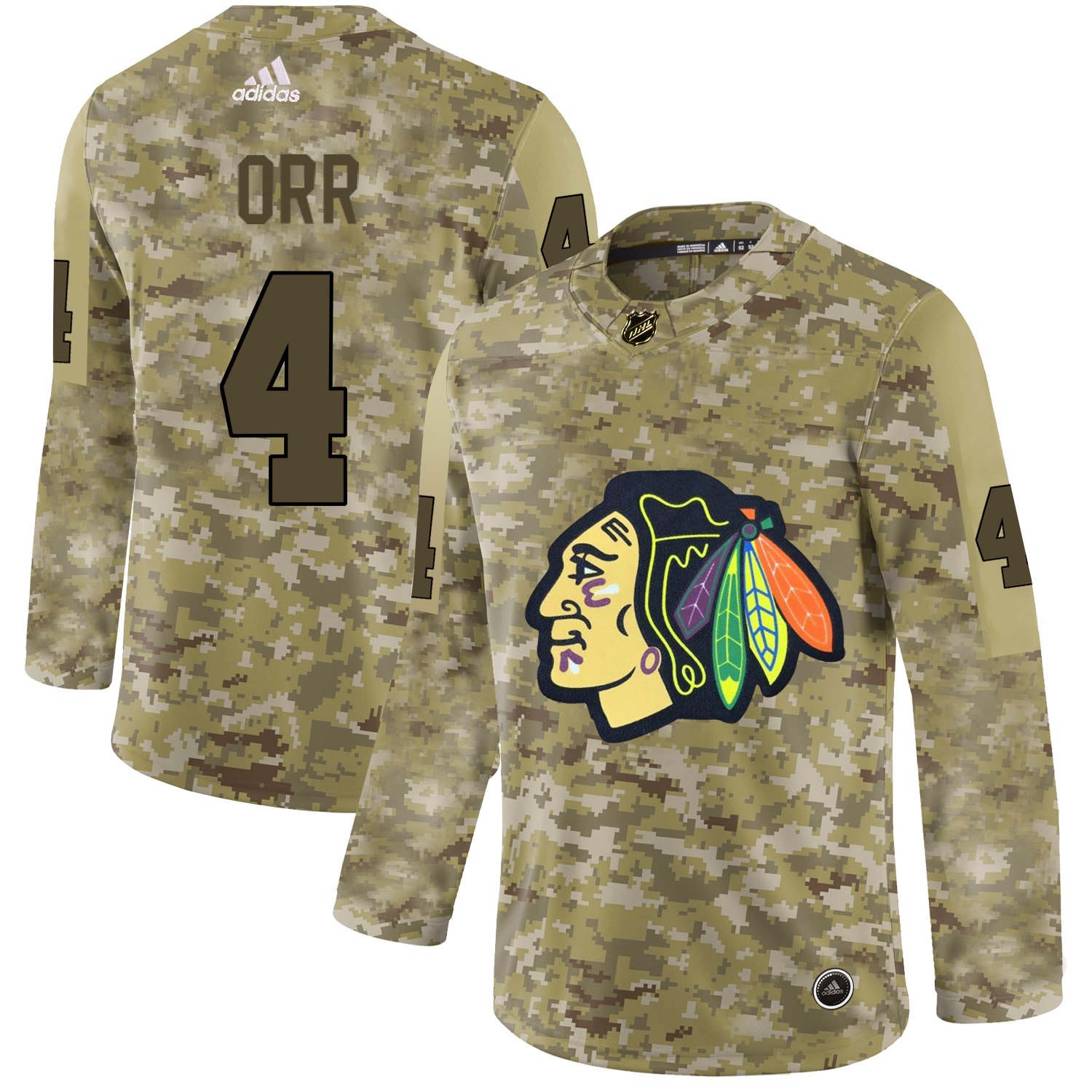Adidas Blackhawks #4 Bobby Orr Camo Authentic Stitched NHL Jersey