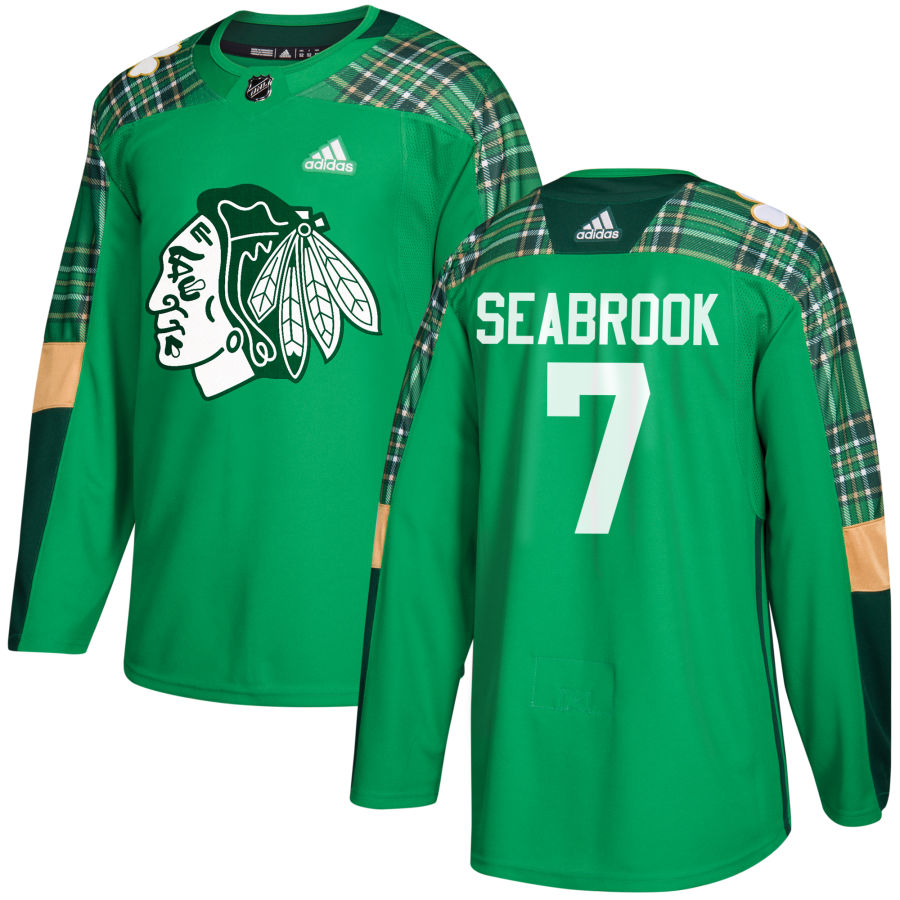 Adidas Blackhawks #7 Brent Seabrook adidas Green St. Patrick's Day Authentic Practice Stitched NHL Jersey