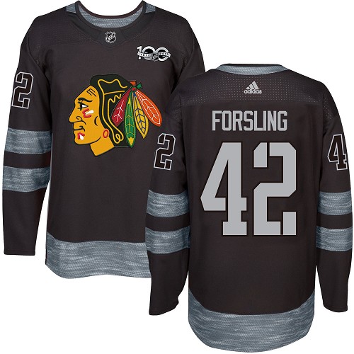 Adidas Blackhawks #42 Gustav Forsling Black 1917-2017 100th Anniversary Stitched NHL Jersey