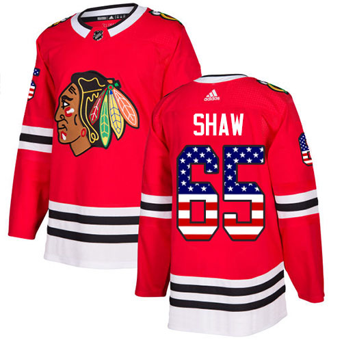 Adidas Blackhawks #65 Andrew Shaw Red Home Authentic USA Flag Stitched NHL Jersey