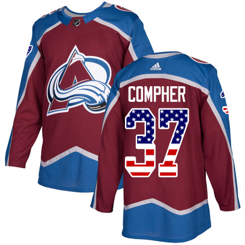 Adidas Avalanche #37 J.T. Compher Burgundy Home Authentic USA Flag Stitched NHL Jersey