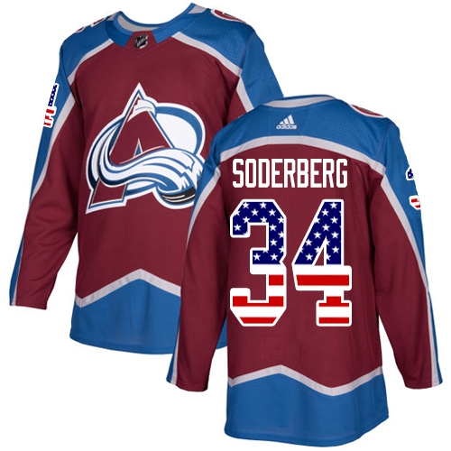 Adidas Avalanche #34 Carl Soderberg Burgundy Home Authentic USA Flag Stitched NHL Jersey