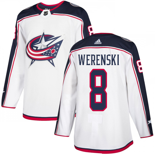 Adidas Blue Jackets #8 Zach Werenski White Road Authentic Stitched NHL Jersey