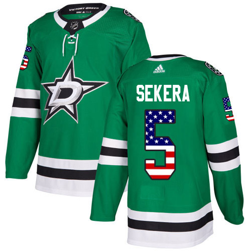 Adidas Stars #5 Andrej Sekera Green Home Authentic USA Flag Stitched NHL Jersey