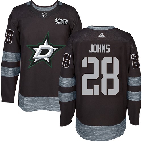 Adidas Stars #28 Stephen Johns Black 1917-2017 100th Anniversary Stitched NHL Jersey