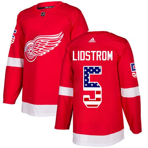Adidas Red Wings #5 Nicklas Lidstrom Red Home Authentic USA Flag Stitched NHL Jersey
