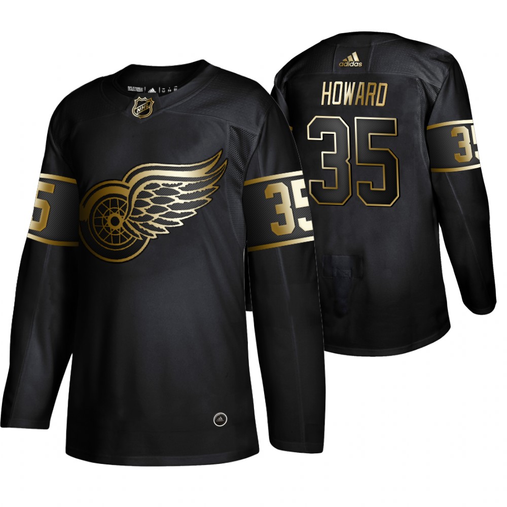 Adidas Red Wings #35 Jimmy Howard Men's 2019 Black Golden Edition Authentic Stitched NHL Jersey
