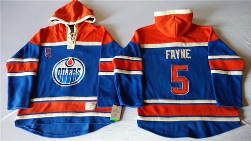 Oilers #5 Mark Fayne Light Blue Sawyer Hooded Sweatshirt Stitched NHL Jersey