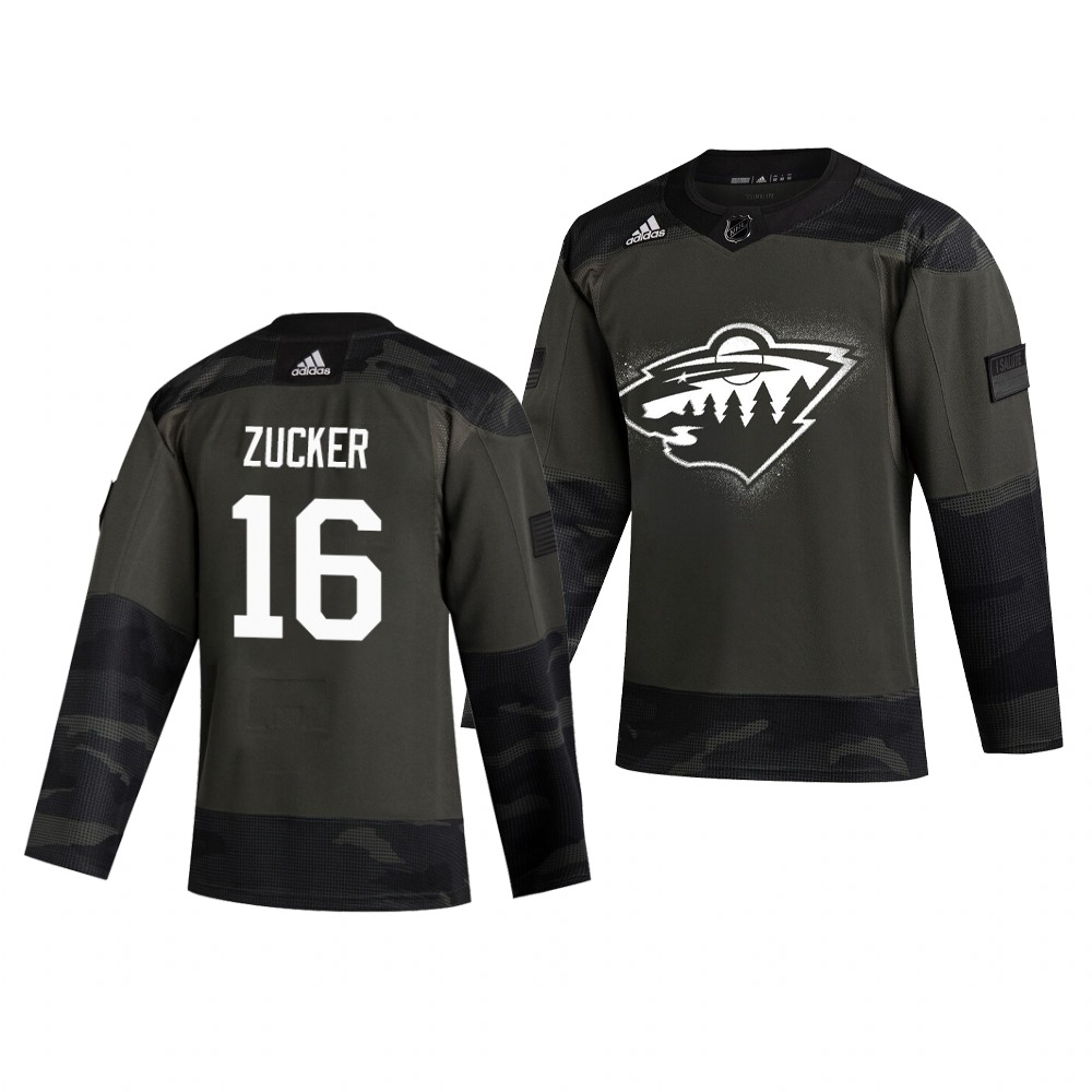 Minnesota Wild #16 Jason Zucker Adidas 2019 Veterans Day Men's Authentic Practice NHL Jersey Camo