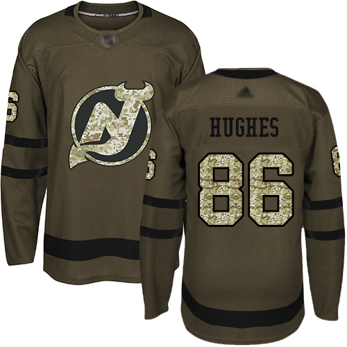 Adidas Devils #86 Jack Hughes Green Salute to Service Stitched NHL Jersey