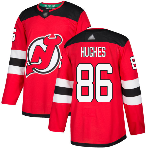 Adidas Devils #86 Jack Hughes Red Home Authentic Stitched NHL Jersey