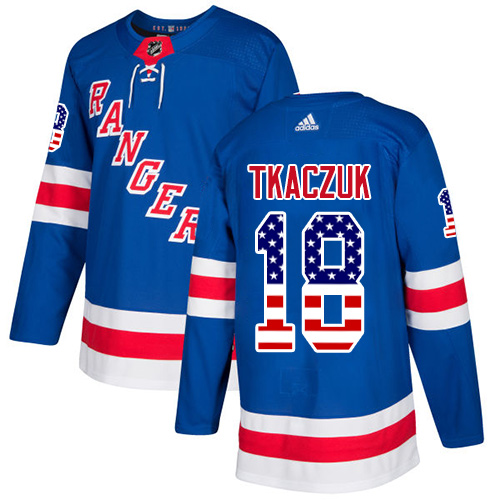 Adidas Rangers #18 Walt Tkaczuk Royal Blue Home Authentic USA Flag Stitched NHL Jersey