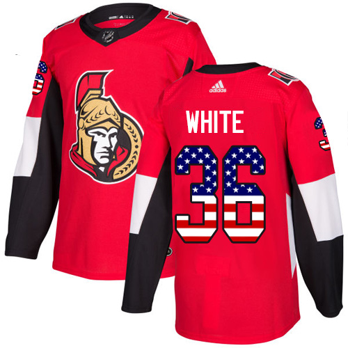 Adidas Senators #36 Colin White Red Home Authentic USA Flag Stitched NHL Jersey