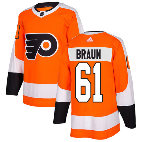 Adidas Flyers #61 Justin Braun Orange Home Authentic Stitched NHL Jersey