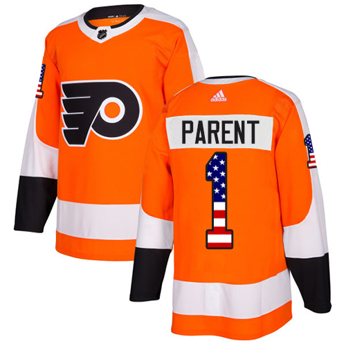 Adidas Flyers #1 Bernie Parent Orange Home Authentic USA Flag Stitched NHL Jersey Adidas Flyers #1 Bernie Parent Orange Home Authentic USA Flag Stitched NHL Jersey
