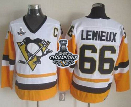 Penguins #66 Mario Lemieux White/Black CCM Throwback 2017 Stanley Cup Finals Champions Stitched NHL Jersey