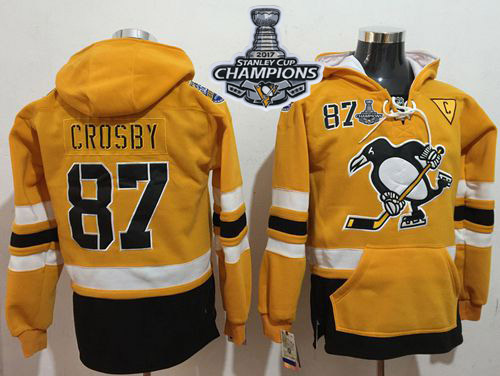 Penguins #87 Sidney Crosby Gold Sawyer Hooded Sweatshirt 2017 Stadium Series Stanley Cup Finals Champions Stitched NHL Jersey
