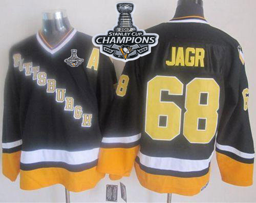 Penguins #68 Jaromir Jagr Black/Yellow CCM Throwback 2017 Stanley Cup Finals Champions Stitched NHL Jersey
