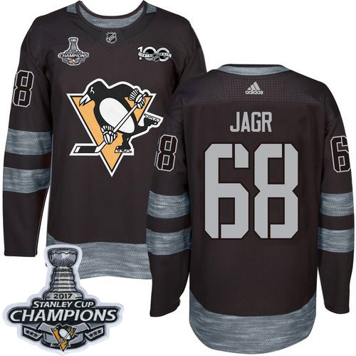 Adidas Penguins #68 Jaromir Jagr Black 1917-2017 100th Anniversary Stanley Cup Finals Champions Stitched NHL Jersey