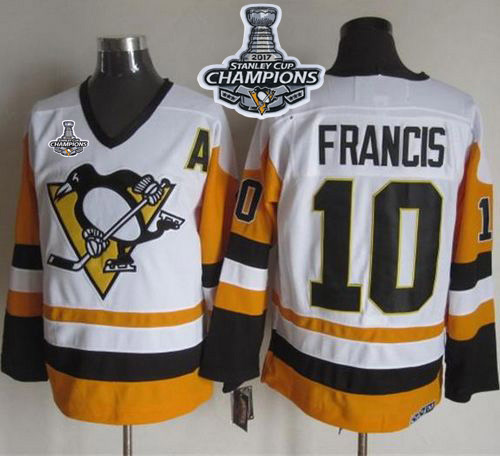 Penguins #10 Ron Francis White/Black CCM Throwback 2017 Stanley Cup Finals Champions Stitched NHL Jersey