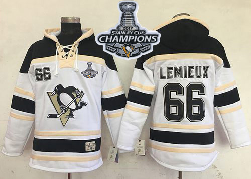 Penguins #66 Mario Lemieux White Sawyer Hooded Sweatshirt 2017 Stanley Cup Finals Champions Stitched NHL Jersey