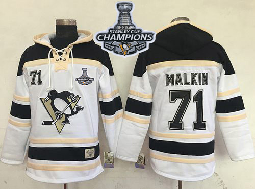 Penguins #71 Evgeni Malkin White Sawyer Hooded Sweatshirt 2017 Stanley Cup Finals Champions Stitched NHL Jersey