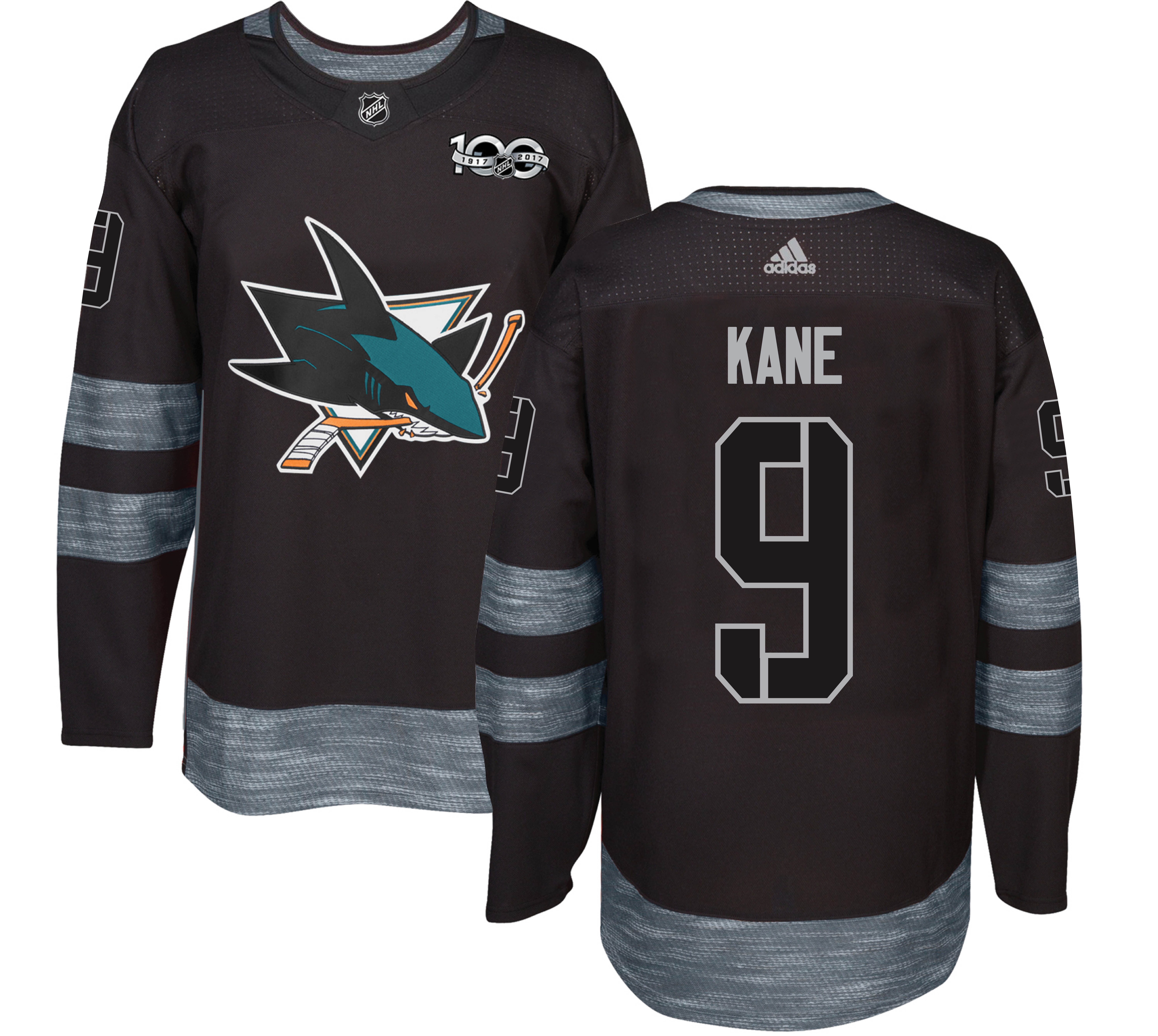Adidas Sharks #9 Evander Kane Black 1917-2017 100th Anniversary Stitched NHL Jersey