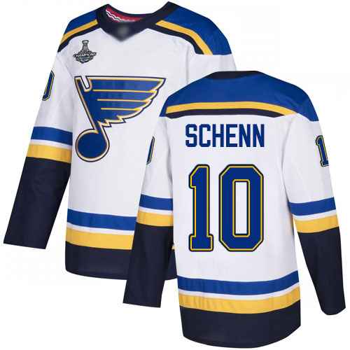 Adidas Blues #10 Brayden Schenn White Road Authentic Stanley Cup Champions Stitched NHL Jersey