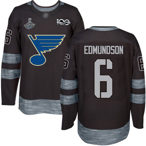 Adidas Blues #6 Joel Edmundson Black 1917-2017 100th Anniversary Stanley Cup Champions Stitched NHL Jersey