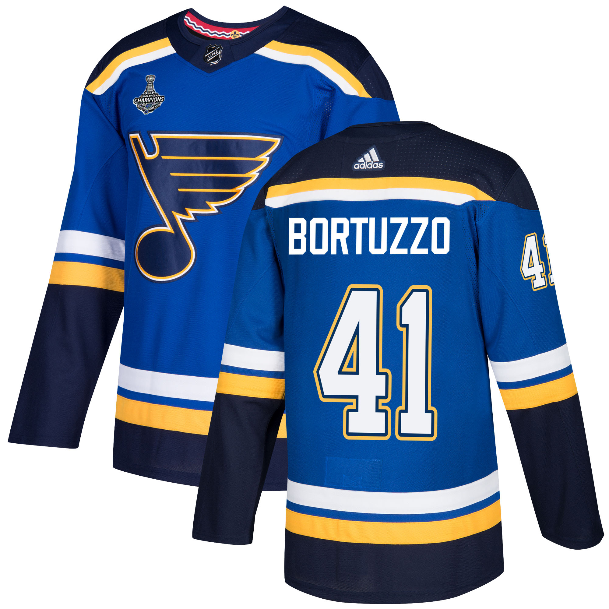 Adidas Blues #41 Robert Bortuzzo Blue Home Authentic 2019 Stanley Cup Champions Stitched NHL Jersey