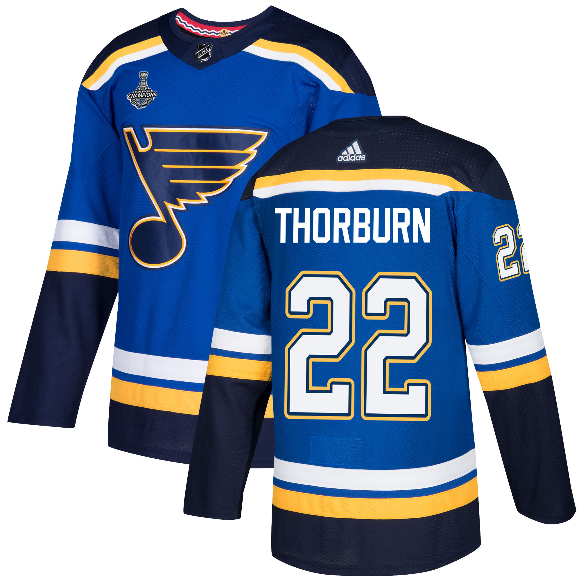 Adidas Blues #22 Chris Thorburn Blue Home Authentic 2019 Stanley Cup Champions Stitched NHL Jersey