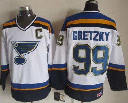 Blues #99 Wayne Gretzky White/Navy CCM Throwback Stitched NHL Jersey